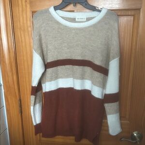 The nines Women's Striped Sweater - Brown, Cream, and White